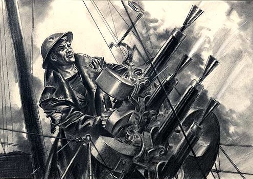 ‘Leading Seaman J.F Mantle’. Artist unknown, 1943. Charcoal and gouache on board. Image: National Archives